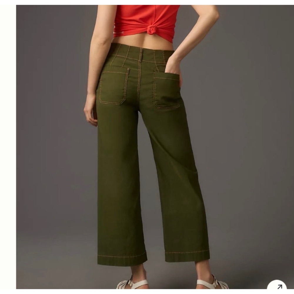 NWT Maeve Colette pants wide leg contrast stitching 26 green linen minimalist - Picture 2 of 8